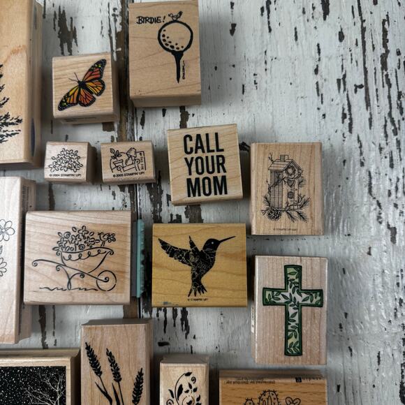 Wooden Rubber Stamp Lot Variety Bundle Scrapbooking Card Making Lot of 15 + - Picture 7 of 10